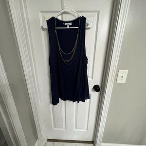 NWOT Jennifer Lopez Navy Tank with Silver necklace; Size 2X